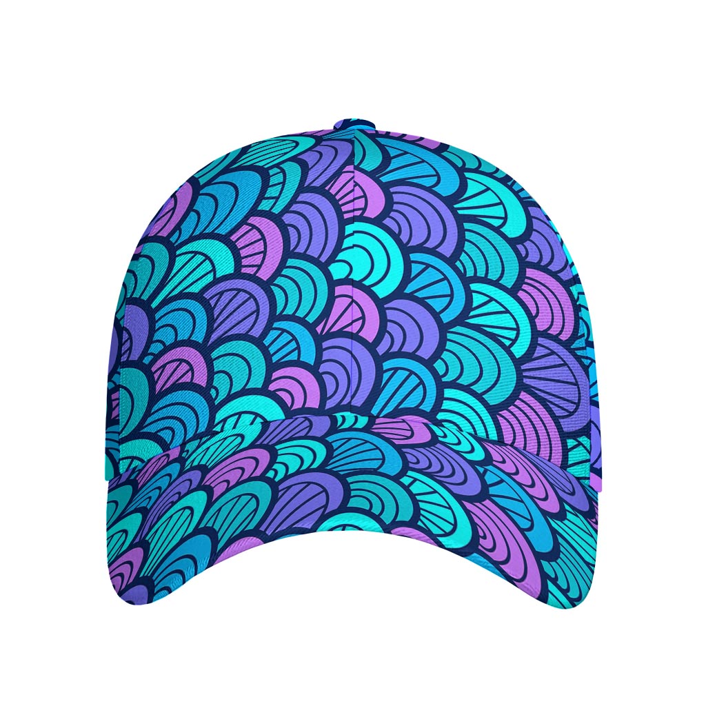 Teal Pink Mermaid Scales Pattern Print Baseball Cap