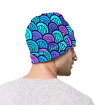 Teal Pink Mermaid Scales Pattern Print Beanie