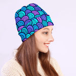 Teal Pink Mermaid Scales Pattern Print Beanie