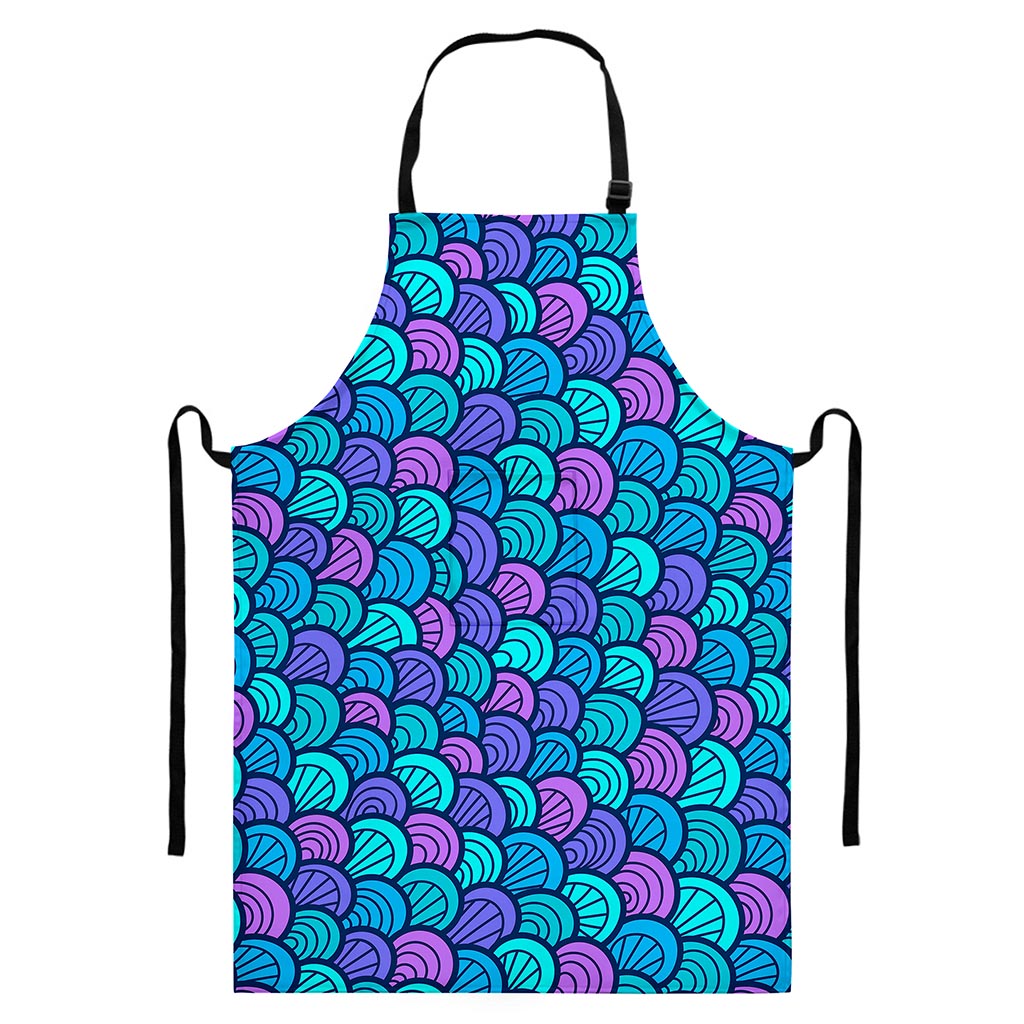 Teal Pink Mermaid Scales Pattern Print Bib Apron With Pocket
