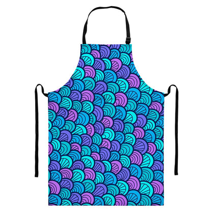 Teal Pink Mermaid Scales Pattern Print Bib Apron With Pocket