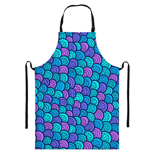Teal Pink Mermaid Scales Pattern Print Bib Apron With Pocket