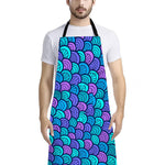 Teal Pink Mermaid Scales Pattern Print Bib Apron With Pocket