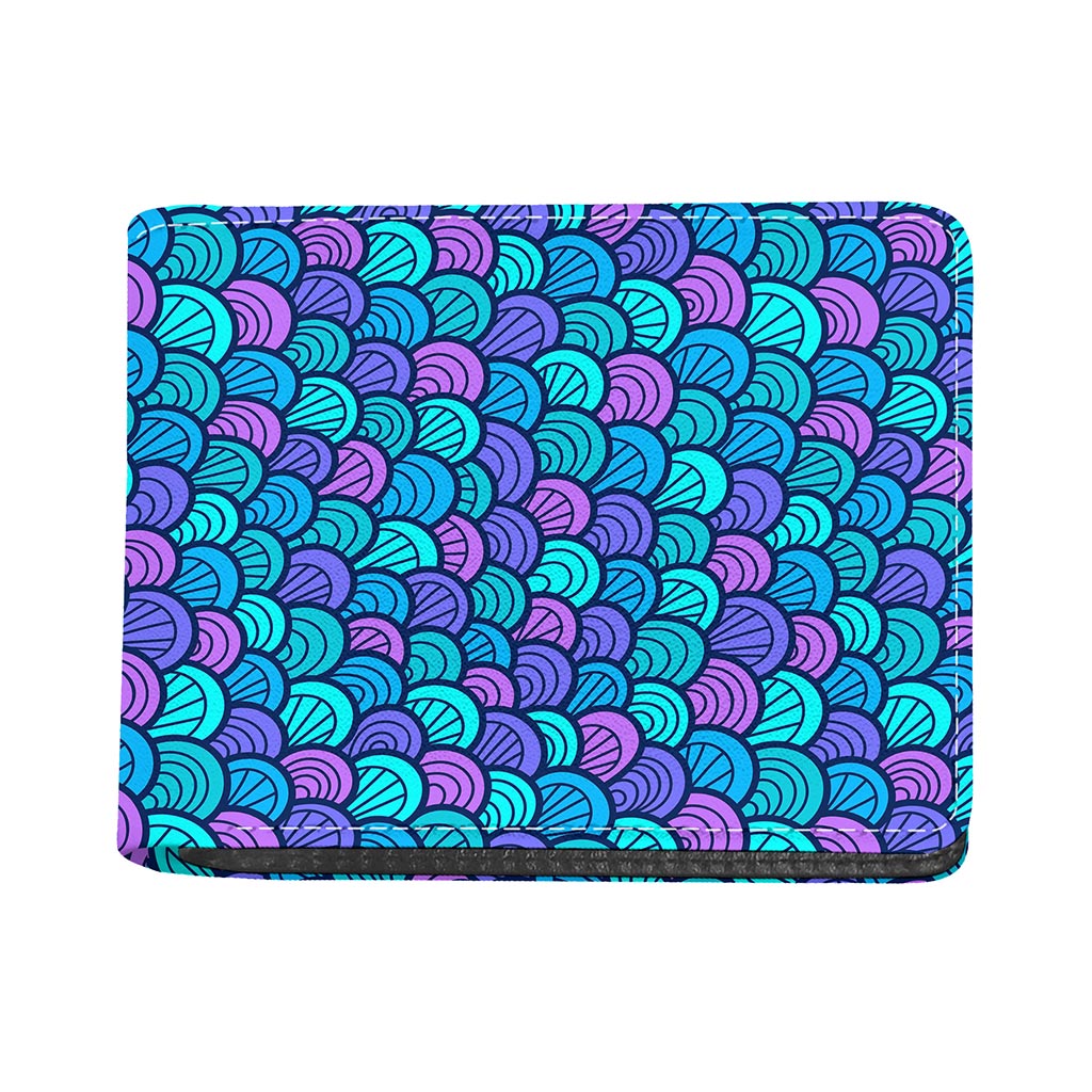 Teal Pink Mermaid Scales Pattern Print Bifold Wallet