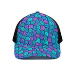 Teal Pink Mermaid Scales Pattern Print Black Mesh Trucker Cap