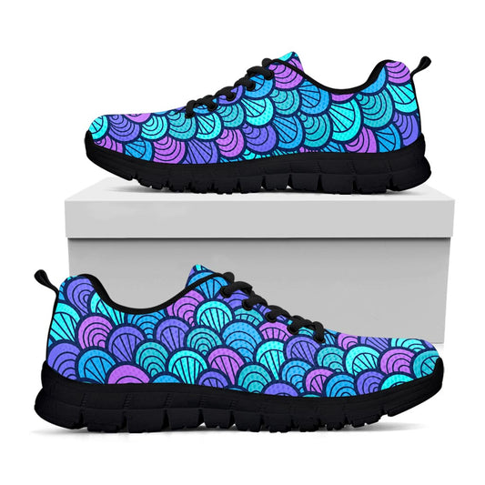 Teal Pink Mermaid Scales Pattern Print Black Running Shoes