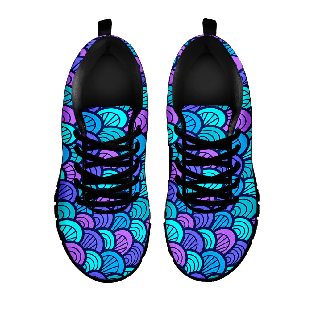 Teal Pink Mermaid Scales Pattern Print Black Running Shoes