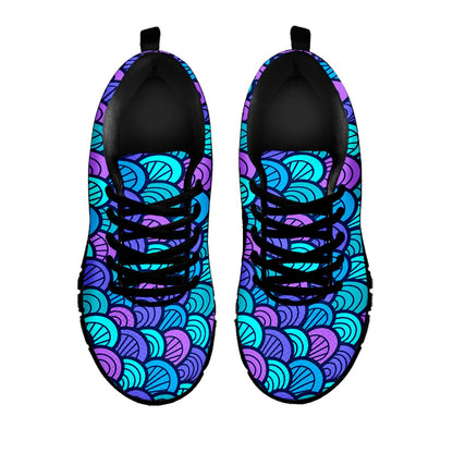 Teal Pink Mermaid Scales Pattern Print Black Running Shoes