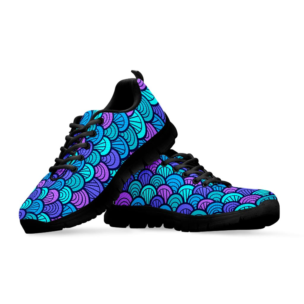 Teal Pink Mermaid Scales Pattern Print Black Running Shoes