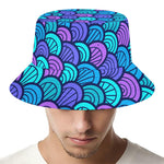 Teal Pink Mermaid Scales Pattern Print Bucket Hat