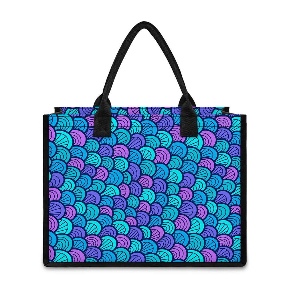 Teal Pink Mermaid Scales Pattern Print Canvas Tote Bag