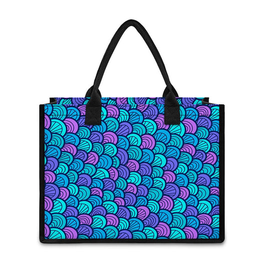 Teal Pink Mermaid Scales Pattern Print Canvas Tote Bag