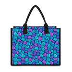 Teal Pink Mermaid Scales Pattern Print Canvas Tote Bag