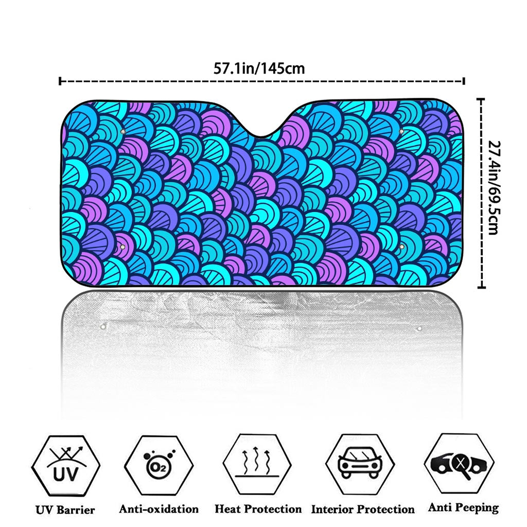 Teal Pink Mermaid Scales Pattern Print Car Windshield Sun Shade