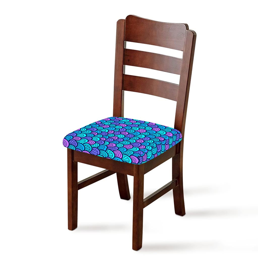 Teal Pink Mermaid Scales Pattern Print Chair Cushion Cover