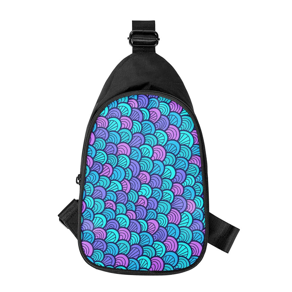 Teal Pink Mermaid Scales Pattern Print Chest Bag