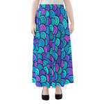 Teal Pink Mermaid Scales Pattern Print Chiffon Maxi Skirt