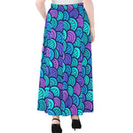 Teal Pink Mermaid Scales Pattern Print Chiffon Maxi Skirt