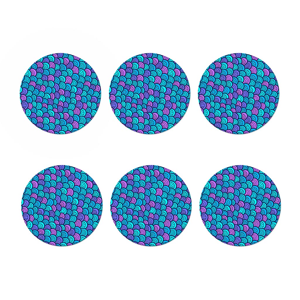 Teal Pink Mermaid Scales Pattern Print Coaster Set