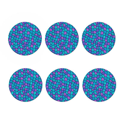 Teal Pink Mermaid Scales Pattern Print Coaster Set