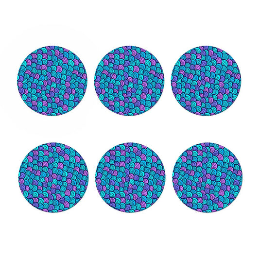 Teal Pink Mermaid Scales Pattern Print Coaster Set