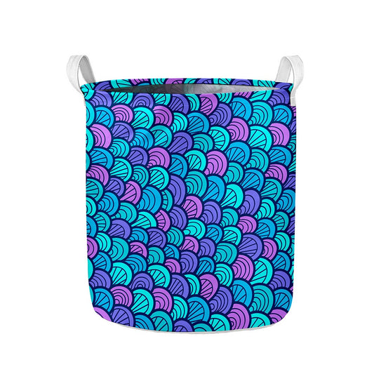 Teal Pink Mermaid Scales Pattern Print Collapsible Laundry Basket