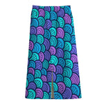 Teal Pink Mermaid Scales Pattern Print Cotton Front Slit Maxi Skirt