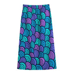 Teal Pink Mermaid Scales Pattern Print Cotton Front Slit Maxi Skirt