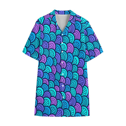 Teal Pink Mermaid Scales Pattern Print Cotton Hawaiian Shirt