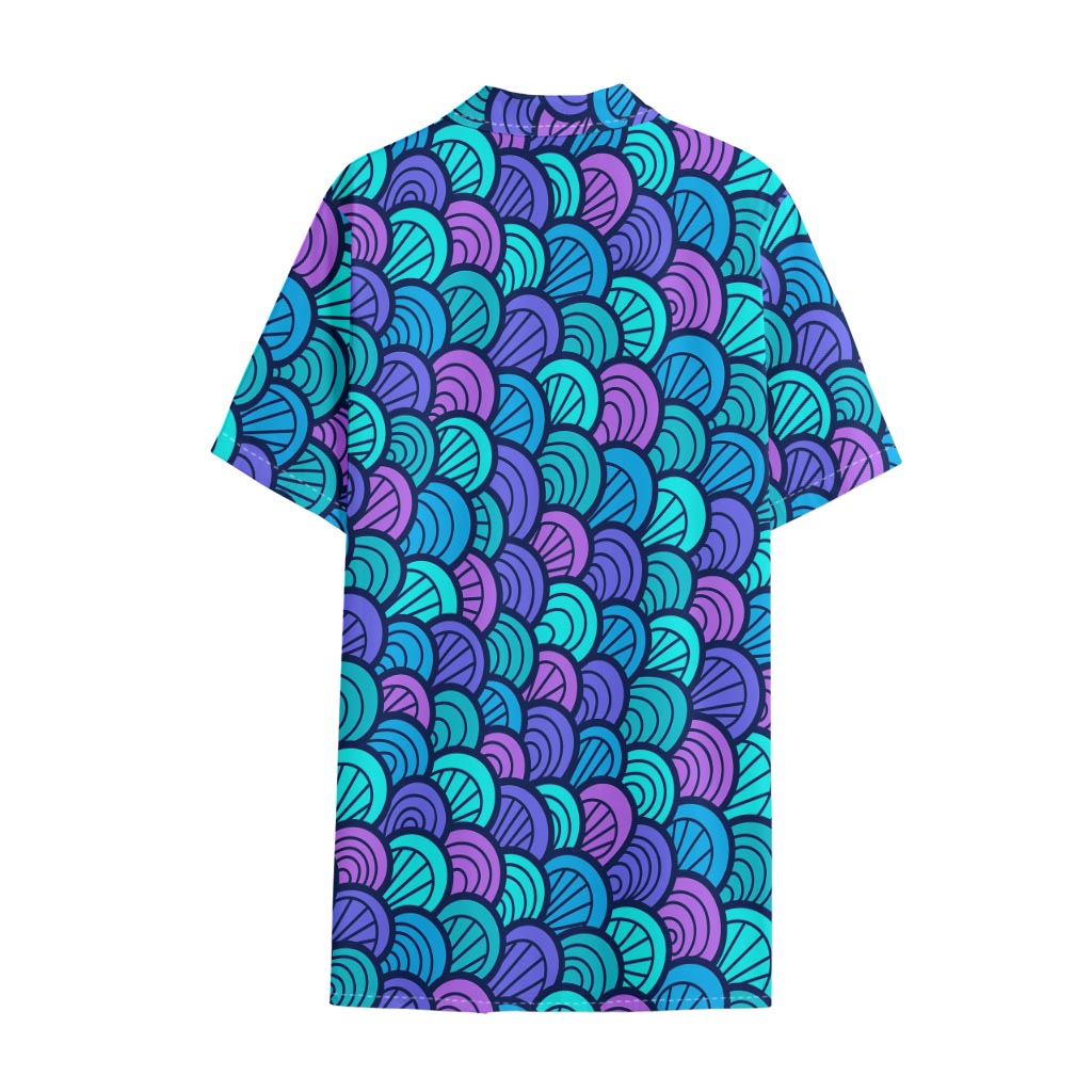 Teal Pink Mermaid Scales Pattern Print Cotton Hawaiian Shirt