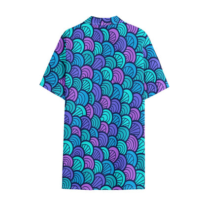Teal Pink Mermaid Scales Pattern Print Cotton Hawaiian Shirt