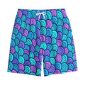 Teal Pink Mermaid Scales Pattern Print Cotton Shorts