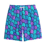 Teal Pink Mermaid Scales Pattern Print Cotton Shorts