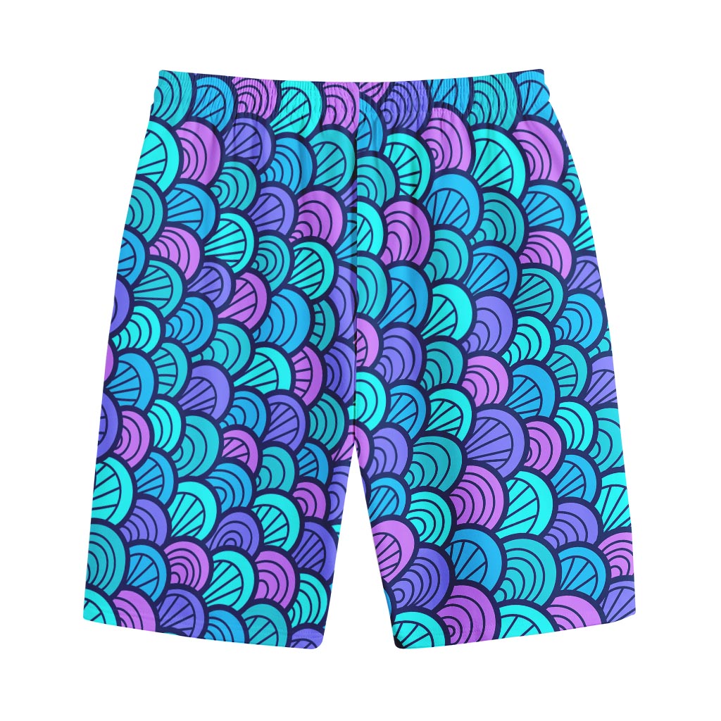 Teal Pink Mermaid Scales Pattern Print Cotton Shorts