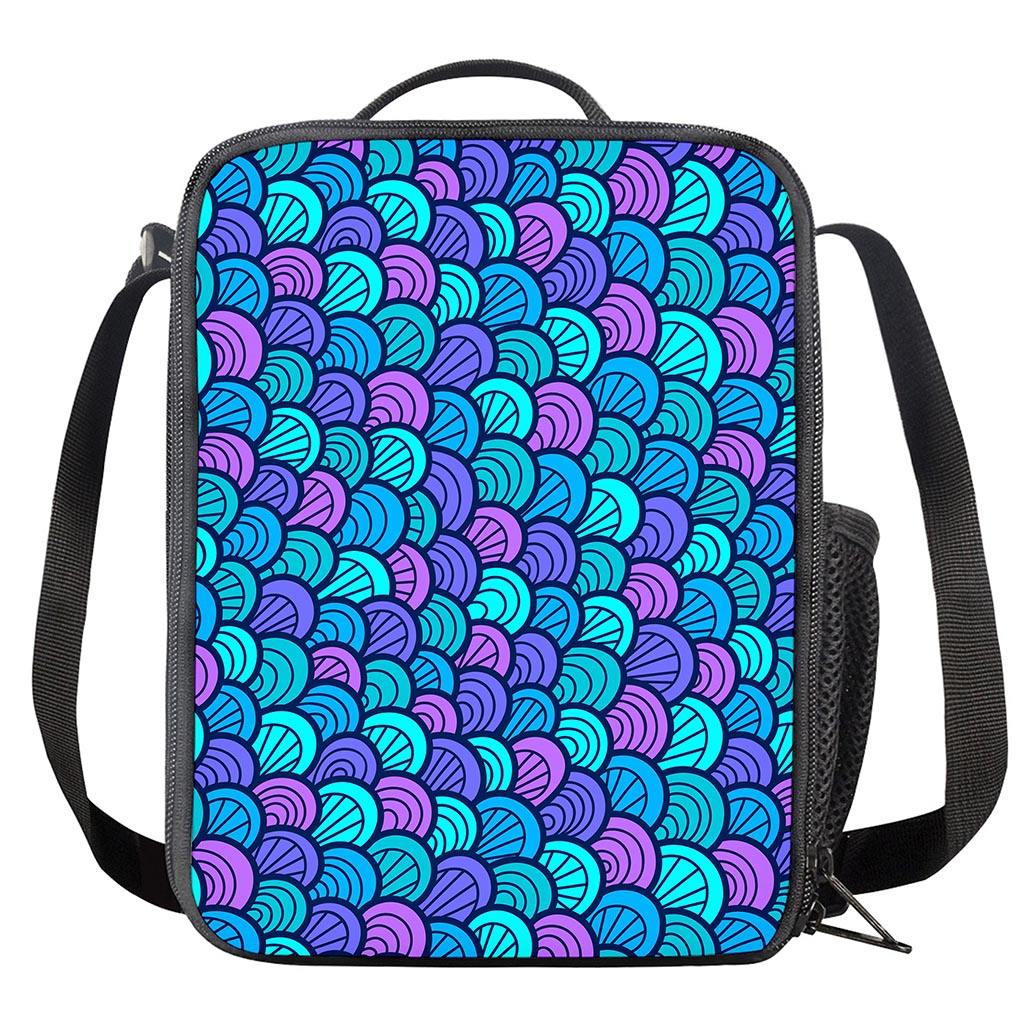 Teal Pink Mermaid Scales Pattern Print Crossbody Lunch Bag