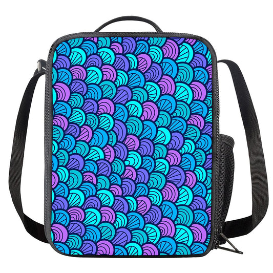 Teal Pink Mermaid Scales Pattern Print Crossbody Lunch Bag