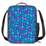 Teal Pink Mermaid Scales Pattern Print Crossbody Lunch Bag