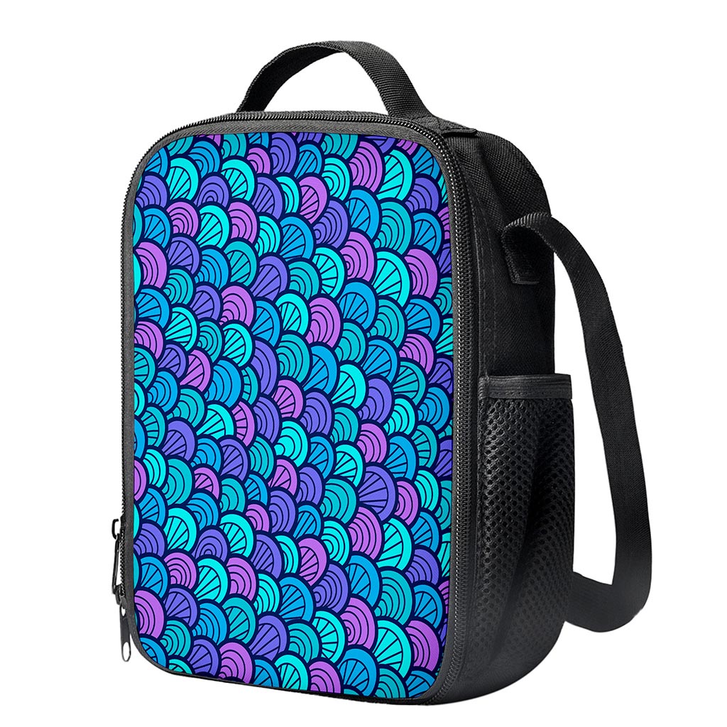 Teal Pink Mermaid Scales Pattern Print Crossbody Lunch Bag