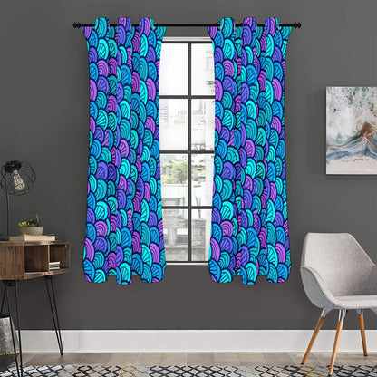 Teal Pink Mermaid Scales Pattern Print Curtain