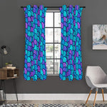 Teal Pink Mermaid Scales Pattern Print Curtain