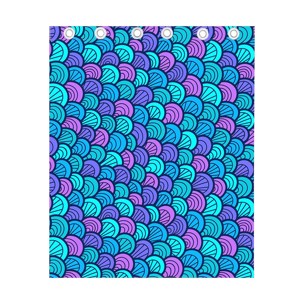Teal Pink Mermaid Scales Pattern Print Curtain