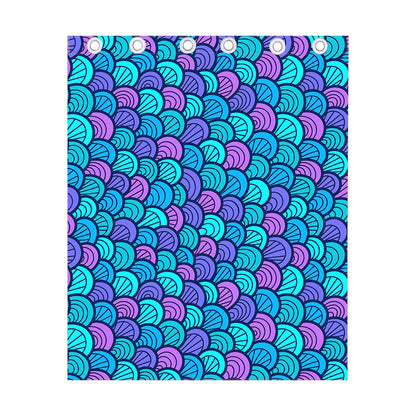 Teal Pink Mermaid Scales Pattern Print Curtain