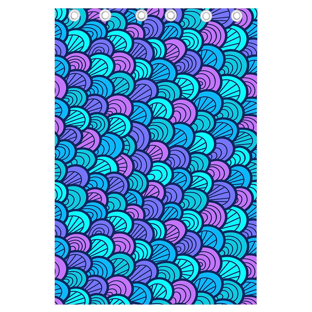 Teal Pink Mermaid Scales Pattern Print Curtain