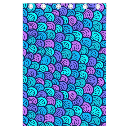 Teal Pink Mermaid Scales Pattern Print Curtain