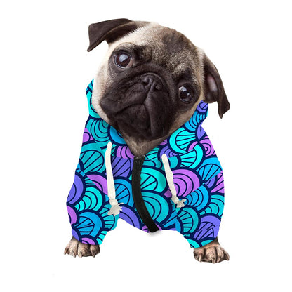 Teal Pink Mermaid Scales Pattern Print Dog Zip Up Hoodie