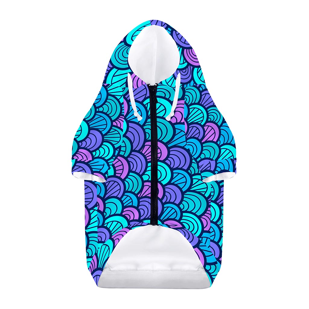 Teal Pink Mermaid Scales Pattern Print Dog Zip Up Hoodie