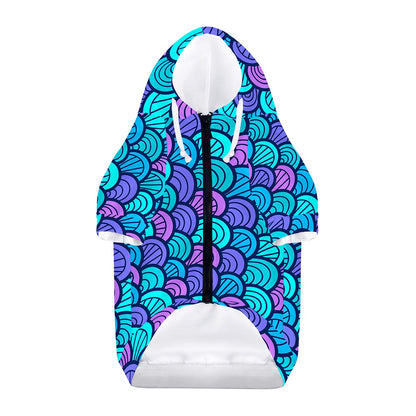 Teal Pink Mermaid Scales Pattern Print Dog Zip Up Hoodie