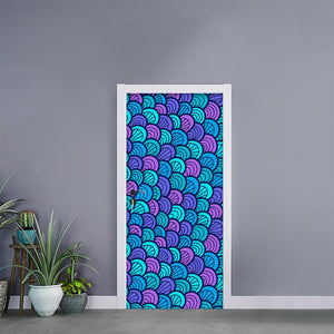 Teal Pink Mermaid Scales Pattern Print Door Sticker