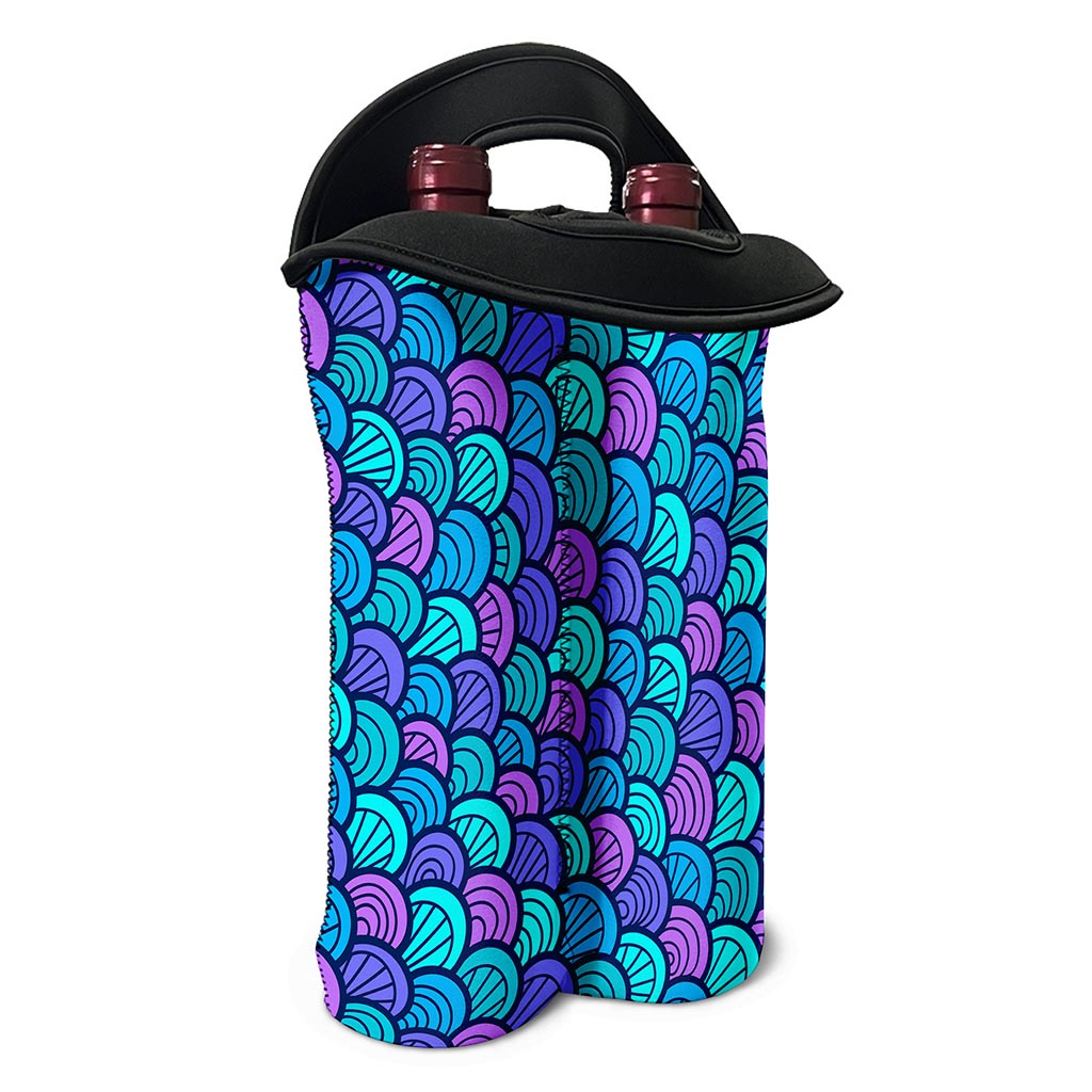 Teal Pink Mermaid Scales Pattern Print Double Neoprene Wine Tote
