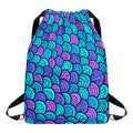 Teal Pink Mermaid Scales Pattern Print Drawstring Backpack